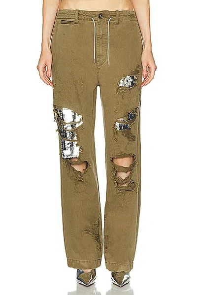 Darkpark Riri Paillettes Shredded Paper Bag Pant In Military Green