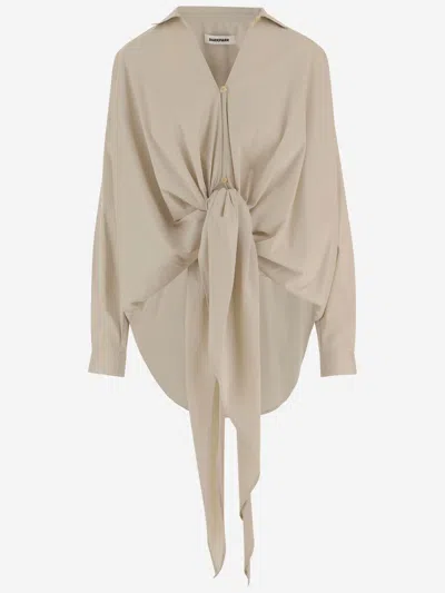 Darkpark Romy Shirt With Front Knot And Asymmetrical Hem In Neutral