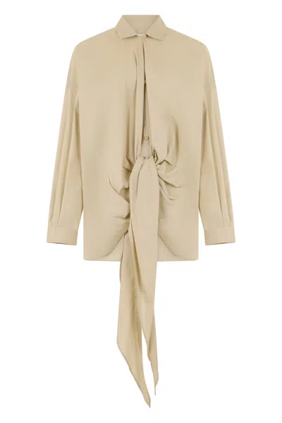 Darkpark Romy Knot-front Cotton Blend Shirt In Neutral
