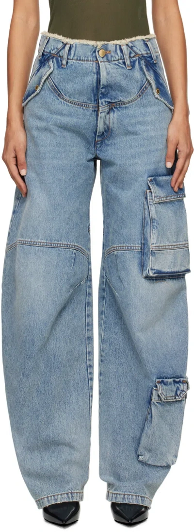 Darkpark Rosalind Barrel Leg Cargo Jeans In Blue