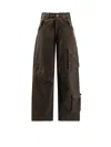 Darkpark High Waist Wide Leg Cargo Trousers In Brown