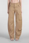 Darkpark Frayed Hem Cotton Rosalind Cargo Pants With Logo-buttons In Nude