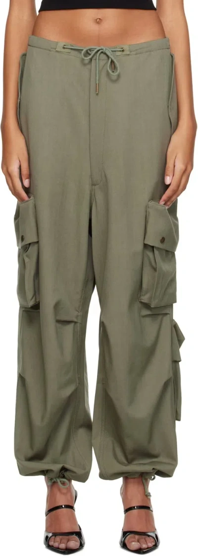 Darkpark Ruffled Wide-leg Loose Work Pants In Green