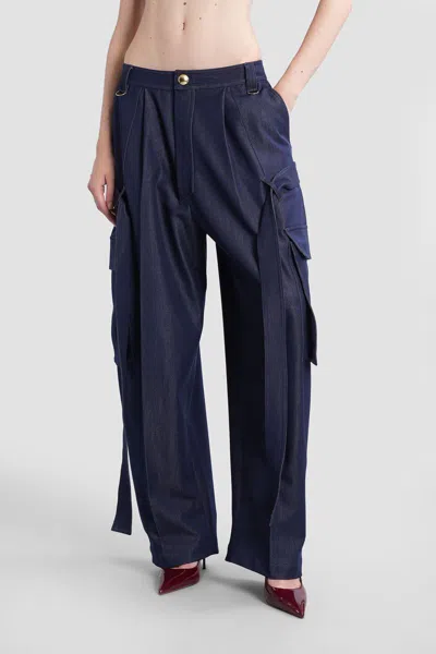 Darkpark High Waist Wide Leg Cargo Trousers Belt In Blue