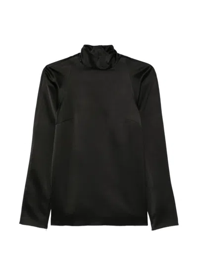 Darkpark Satin High-neck Top In Black