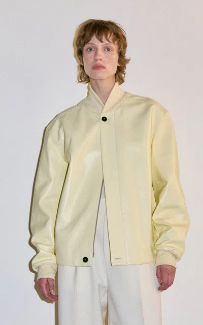 Darkpark Sean Leather Slim Bomber Jacket In Yellow