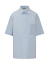 Darkpark Cotton Poplin Oversized Shirt With Pocket In Clear Blue