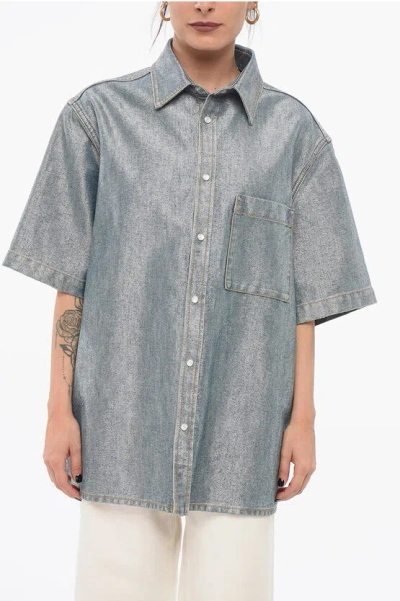 Darkpark Short Sleeved Lurex Denim Blend Shirt In Blue