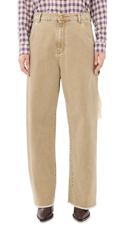 Darkpark Sienna Loose Back Split Denim Jeans Camel In Brown