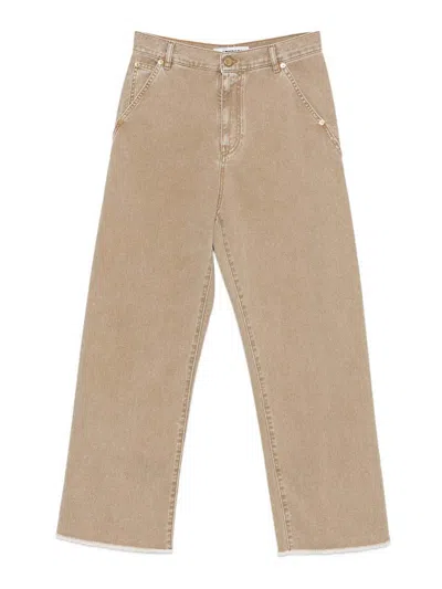 Darkpark Loose Denim Trousers Side Splits Scarf In Brown