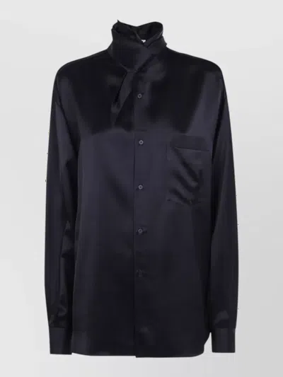 Darkpark Silk Satin Detachable Foulard Shirt In Black