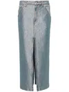 Darkpark Lurex Denim Skirt With Vintage Effect In Grey