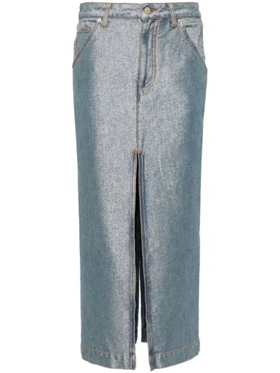 Darkpark Erika Denim Midi Skirt In Grey
