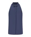 Darkpark Sleeveless Collared Top In Blue