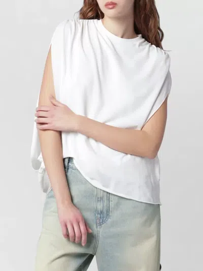 Darkpark Sleeveless Top Soft Fabric Draped Shoulder In White