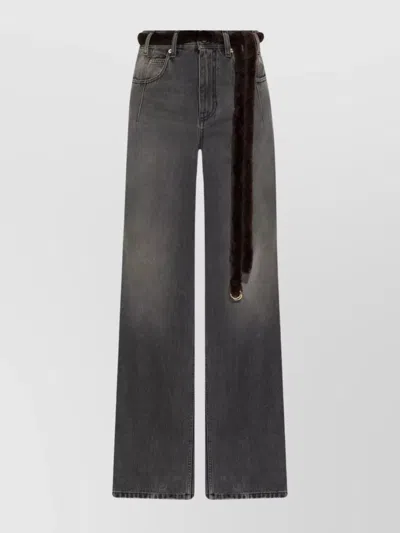 Darkpark Straight Leg Denim Fur Belt In Black