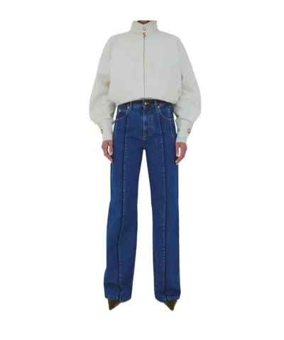 Darkpark Straight Leg Pleat Effect Fitted Denim In Blue
