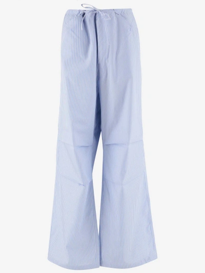 Darkpark Striped Cotton Pants In Light Blue/white