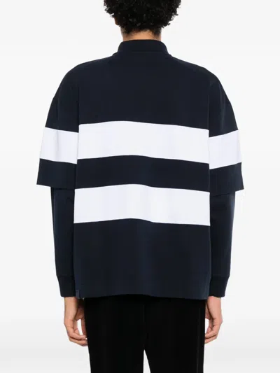 Darkpark Striped Double-sleeve Polo Shirt In Blue