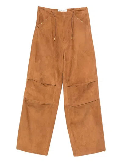 Darkpark Suede Palazzo Trousers In Brown