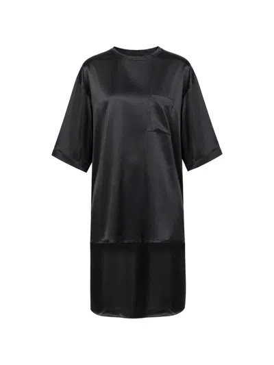 Darkpark Tara Satin-finish Asymmetric Blouse In Black