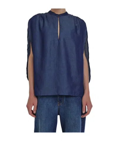 Darkpark Tracy Chambray Sleeveless Blouse Blue Denim