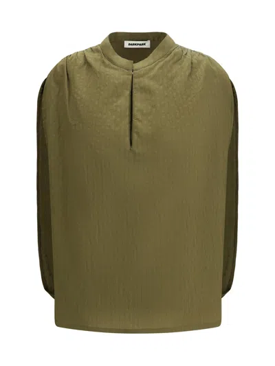Darkpark Tracy Textured Gathered Blouse In Green