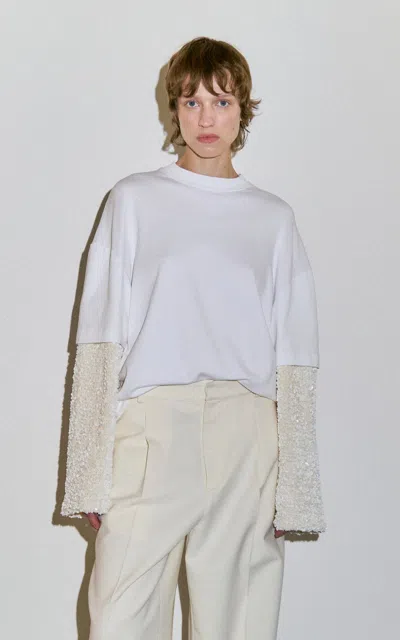 Darkpark Troy Double-sleeve Cotton Paillettes T-shirt In White