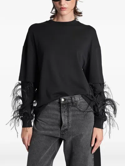 Darkpark Troy Feather-trim Double-sleeve T-shirt In Black