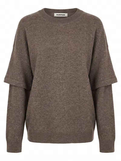 Darkpark Boxy Layered-sleeve Brown Knit Sweater