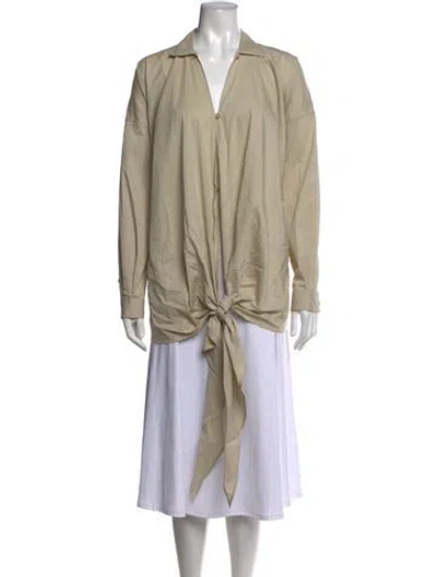 Pre-owned Darkpark V-neck Long Sleeve Button-up Top W/ Tags In Neutrals
