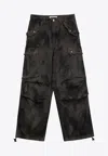 Darkpark Washed Cargo Jeans Drawstring Hem In Brown