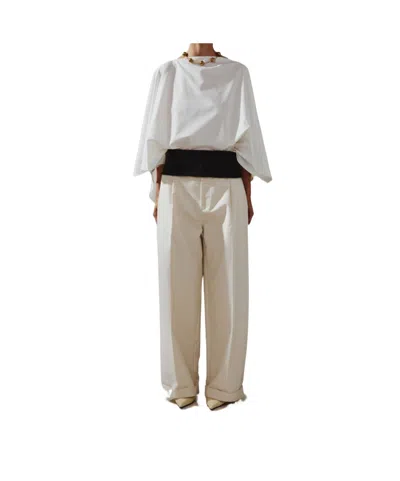 Darkpark White Cotton Wendy Elastic Waist Trousers In Multi