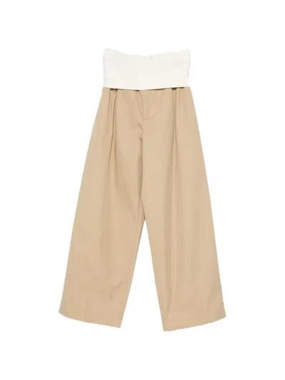 Darkpark Wendy Fold-over Pleated Trousers In Neutral