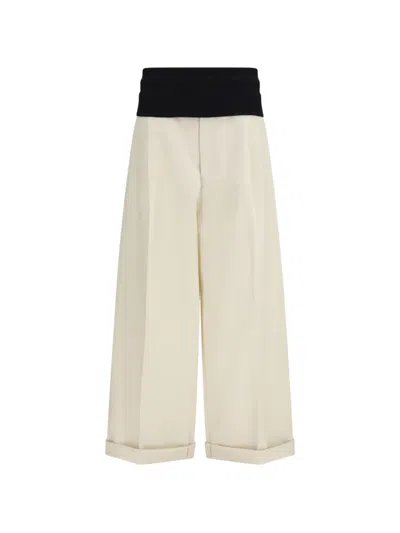 Darkpark Wendy Wide-leg Pleated Turn-up Trousers In White