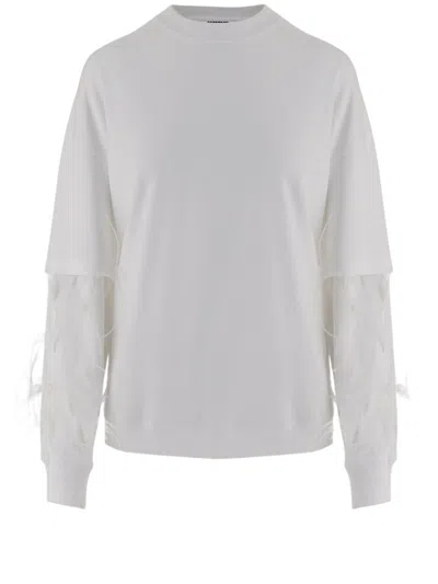 Darkpark White Feathered Appliqué Cotton Sweatshirt