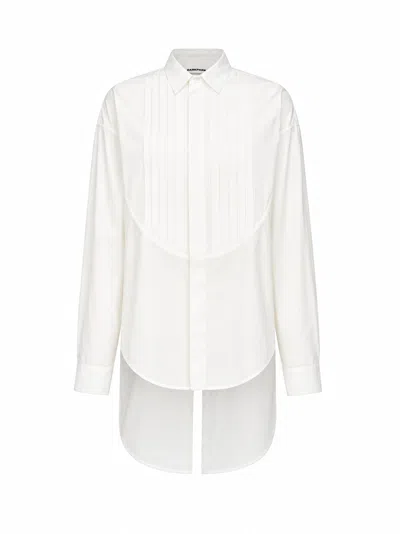 Darkpark White Pleated Asymmetric Hem Cotton Shirt