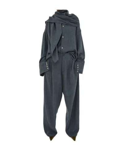 Darkpark Wide-leg Japanese Light Wool Pants In Blue