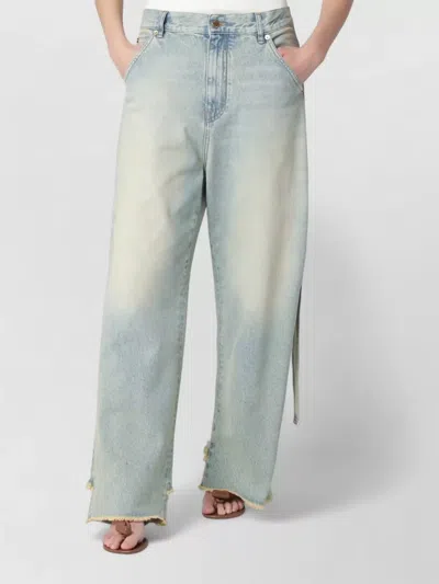 Darkpark Wide Leg Trousers Distressed Hem Belt Loops In Blue