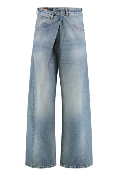Darkpark Wide-fit Oversized Jeans With Asymmetrical Zip In Denim