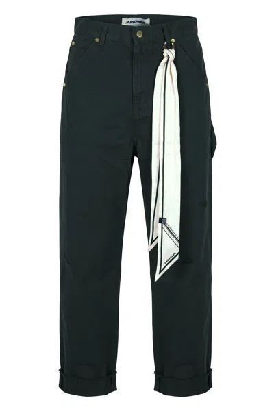 Darkpark Wide-leg Cotton Pants With Button Placket In Black