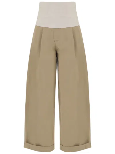 Darkpark Wide-leg Cropped Cotton Pants With Turn-up Hem In Green