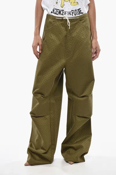 Darkpark Wide-leg Pants With All-over Rhinestones In Green