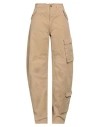Darkpark Frayed Hem Cotton Rosalind Cargo Pants With Logo-buttons In Beige