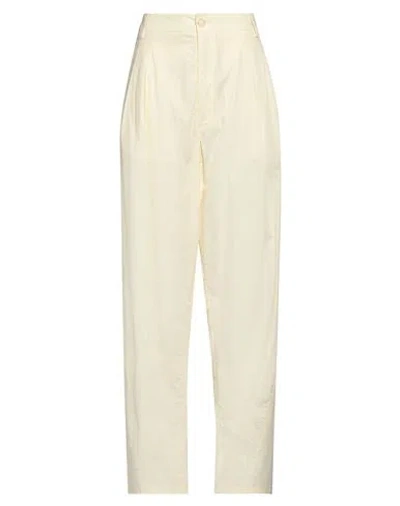 Darkpark Woman Pants Pastel Yellow Size 6 Cotton In White