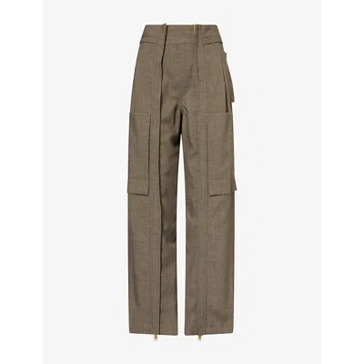 Darkpark Womens Adriana Cargo Wool-blend Trousers Green Melange