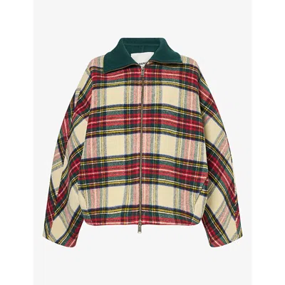 Darkpark Womens Aj Tartan Check Wool Jacket Green Red White In Multi