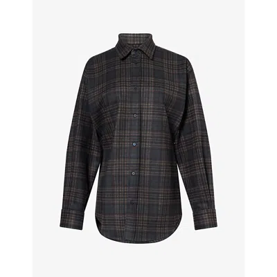 Darkpark Womens Anne Tailored Tartan Woven Shirt Blue Grey Red