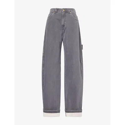 Darkpark Womens Audrey Barrel-leg Carpenter Denim Jeans Grey Antracite In Gray