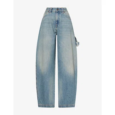 Darkpark Womens Audrey Barrel-leg Carpenter Denim Jeans Sand Wash In Blue